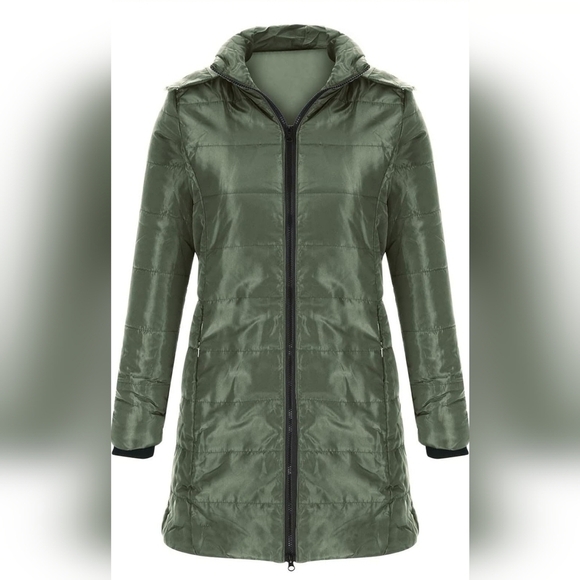 Loveu.Dear Jackets & Blazers - Womens Long Quilted Jacket Lightweight Hooded Puffer Coat SMALL Army Green